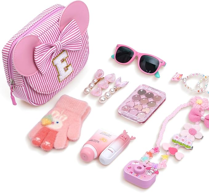 QLOVEA Daughter Gifts - Birthday Gifts for 3 4 5 6 7 8 9 10 11 12 13 Year Old Girls, Initial Fanny Pack Crossbody Bag Belt Bag Purse for Teen Girls Bean Pink C