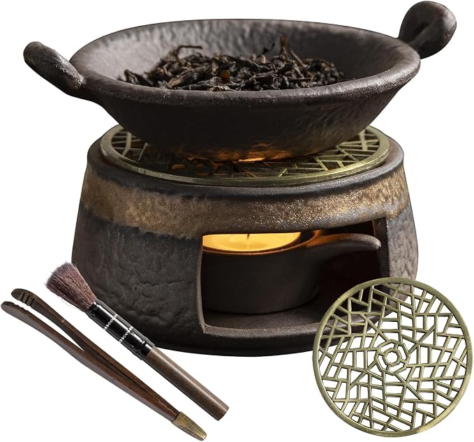 Cedar Aromatherapy Burner & Ceramic Oil Warmer for Home & Office (Heat-Resistant Double-Handled Baking Tray + Stone-Patterned Oven + Accessories)