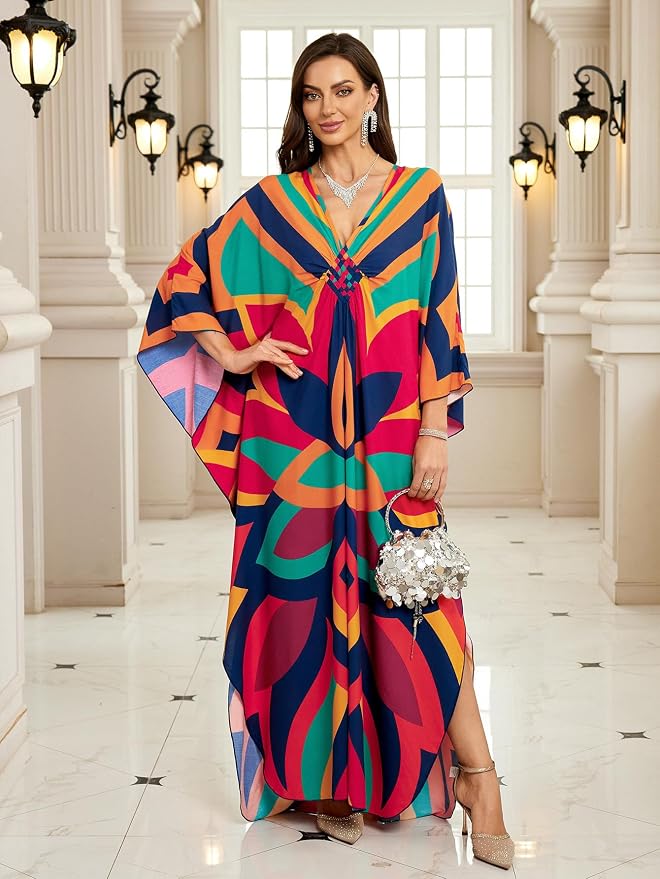 Mumu Dresses for Women Plus Size, Bohemian Kaftan Beach Cover Up Long Maxi Nightgown Soft Loungewear