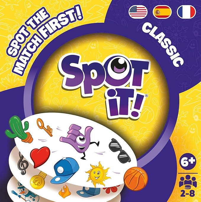 Asmodee Spot It! Classic Card Game (2024 Refresh) - Eco-Sleeve Edition, 5-in-1 Visual Perception Game for Quick Reflexes and Family Fun, Ages 6+, 2-8 Players, 10 Minute Playtime
