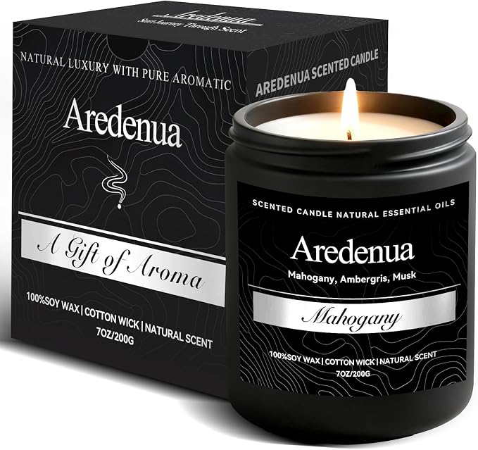 Mahogany Candle | Masculine Candles for Men, Manly Gifts for Men - 7oz Soy Candle for Home Scented - Scented Candles for Home, Aromatherapy Gifts for Him - 50H Long Lasting Burn Time