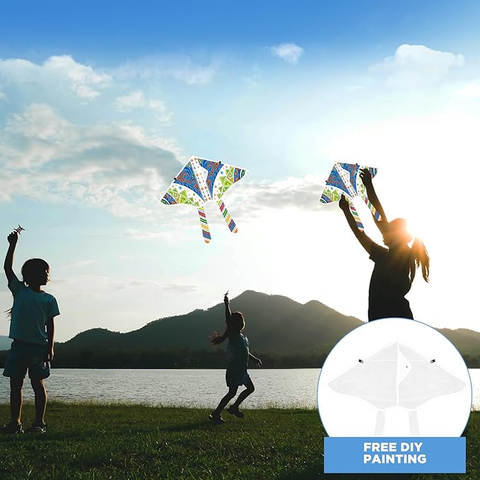 Syhood 50 Pcs DIY Kites for Kids Making Kit 20 Inch Summer Decorating Coloring Kites with Watercolor Pens and String Making Craft Kits for Outdoor Game and Activities