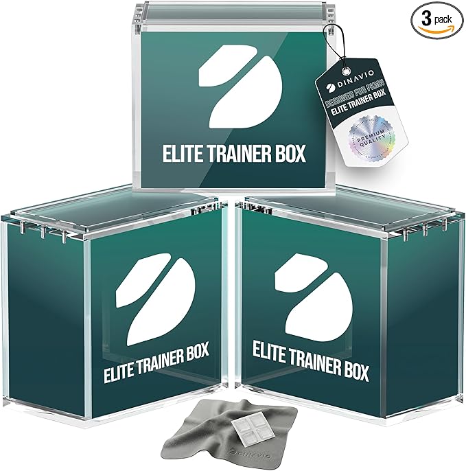 Dinavio Crafthouse Elite Trainer Box Acrylic Display Case Stackable 3 Pack - 8mm + 5mm Ultra Thick Acrylic with N52 Strong Magnets - ETB Case Protector - Compatible with Elite Trainer Boxes (3 Pack)