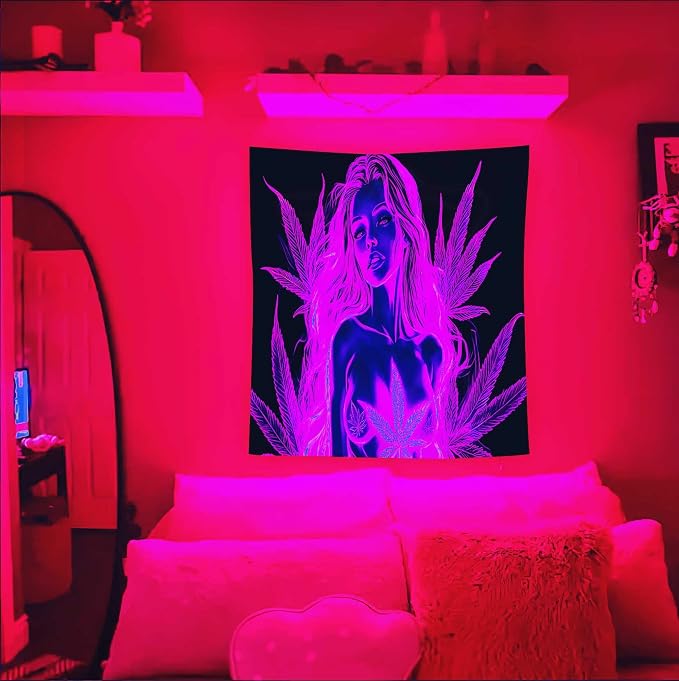 Bcsewcg Blacklight Tapestry, Women Sexy Purple Tapestry, Blacklight Art Tapestry Wall Hanging, Uv Glow in the Dark Hot Girl Poster for Adults Room Bedroom Dorm Wall Decor