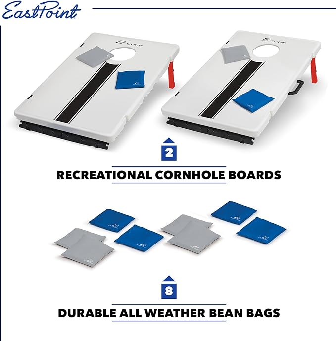 EastPoint All-Weather Cornhole Board Set - 33.2in x 21.6in, 8 Bags - Weather-Resistant for Outdoor Games - Slide Scorers for Bean Bag Toss Game - Portable Lightweight for Tailgate & Camping Fun