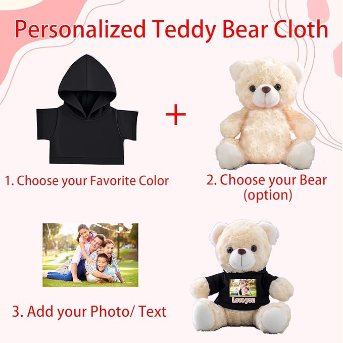 Personalized Teddy Bear Clothes with Photo Text, Custom Stuffed Animal Clothes Fit 8-16inch Stuffed Bear Clothing, Personalized Doll Clothing Make Your Own Plush Doll Shirt