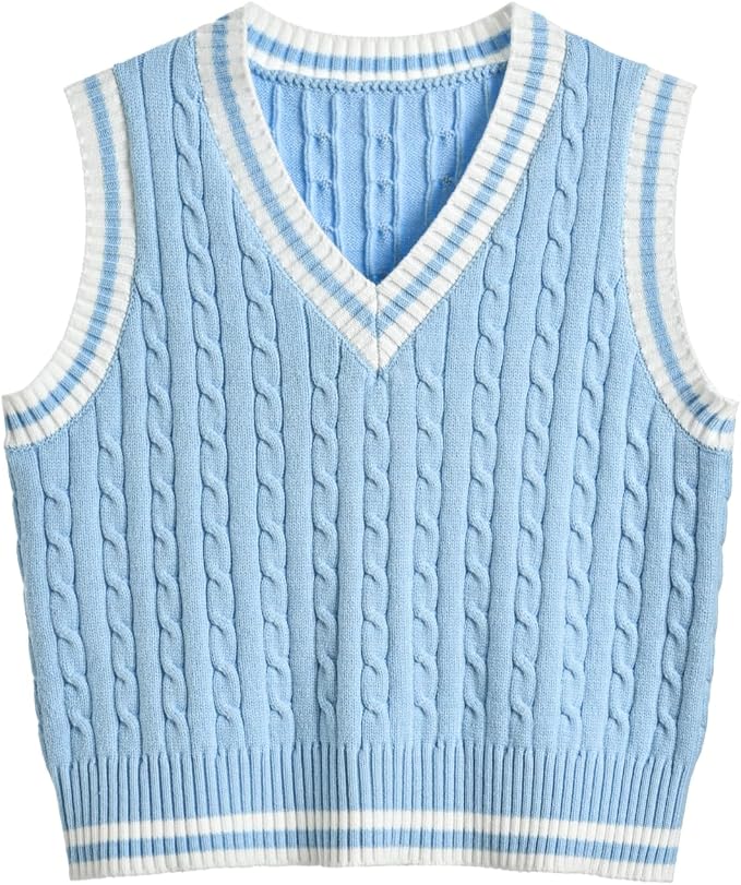 Women's Sweater Vest,Y2K Sleeveless Pattern Preppy Style Knitted Crop Tank Top for Girl