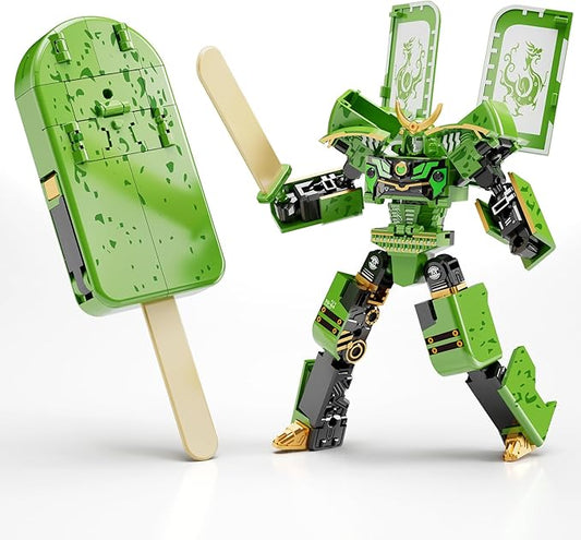 Ice Cream Transforming Toy, 2 in 1 Transform into Robot Action Figure, DIY Transformation Figure Toys for Kids & Adults Action Figures for Boys Party Favors Gift (Green)