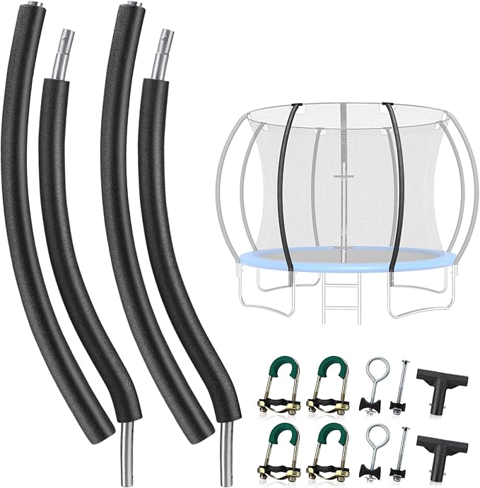 TOBWOLF Trampoline Poles Replacement, Universal Trampoline Replacement Enclosure Poles with Safety Foam Sleeves, Fits 12-16FT Trampolines