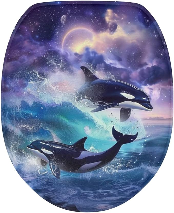 Killer Whale Toilet Cover Seat Moon Fuzzy Toilet Seat Cover Soft Toilet Seat Cover Toilet Lid Covers for Bathroom Accessories Toilet Cover Lid