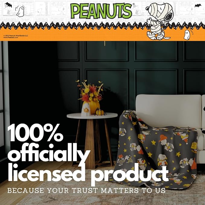 Peanuts Snoopy Cozy Throw 46 in x 60 in – Soft Cozy Plush for Couch, Bed & Travel, Halloween Snoopy & Charlie Brown Design (Officially Licensed Product) by Franco Collectibles