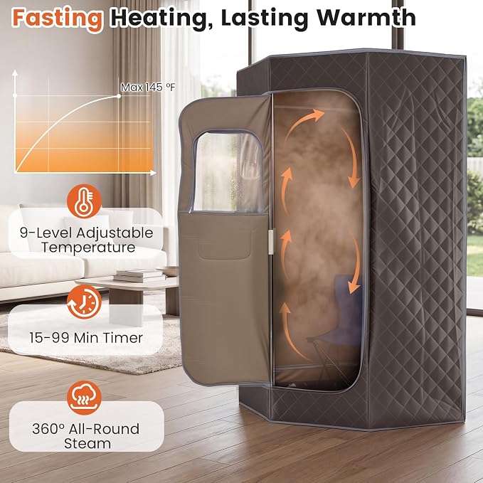 Giantex 3L Portable Steam Sauna, Fast-Heat Large Pentagon Sauna Box for Home, 9-Level Remote Control, 99-Min Timer, Folding Chair, Foot Roller, Mat, 35.5" x 35.5" x 71" Sauna Tent (Gray)