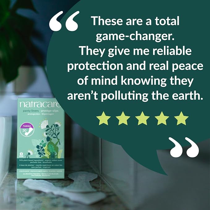 Natracare Natural Organic Thong Style Panty Liners, Made with Certified Organic Cotton, Ecologically Certified Cellulose Pulp and Plant Starch (1 Pack, 30 Liners Total)