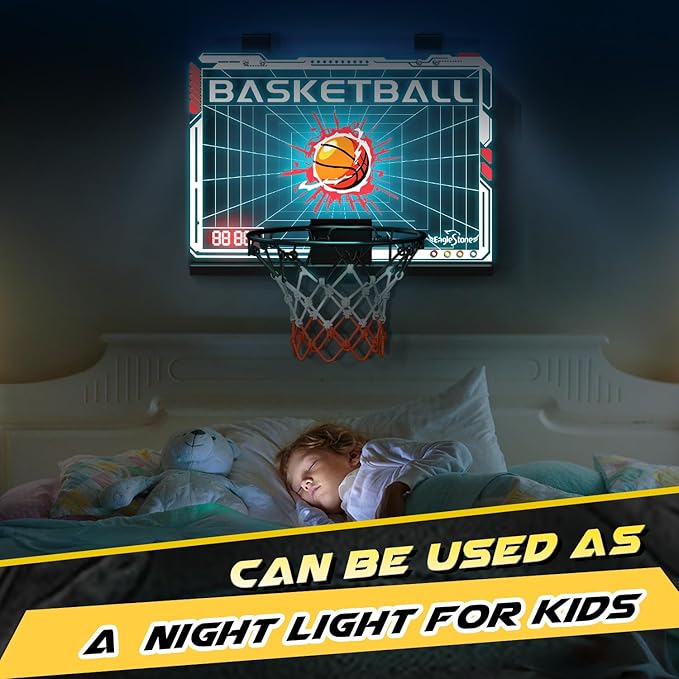 EagleStone Mini Indoor Basketball Hoop with Scoreboard,4 Balls & Pump,Over The Door Bedroom Office Basketball Hoop for 6 7 8 9 10 11 12+ Year Old Kids Boys