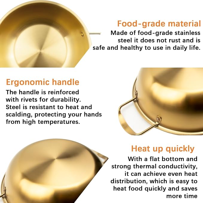 4-Piece Korean Ramen Pot for Stove, Stainless Steel Korean Noodle Pot with Handles, Golden Soup Pots & Cooking Pots for Home & Outdoor Use (Inner Diameter 7.7", 8.5", 9", 10")
