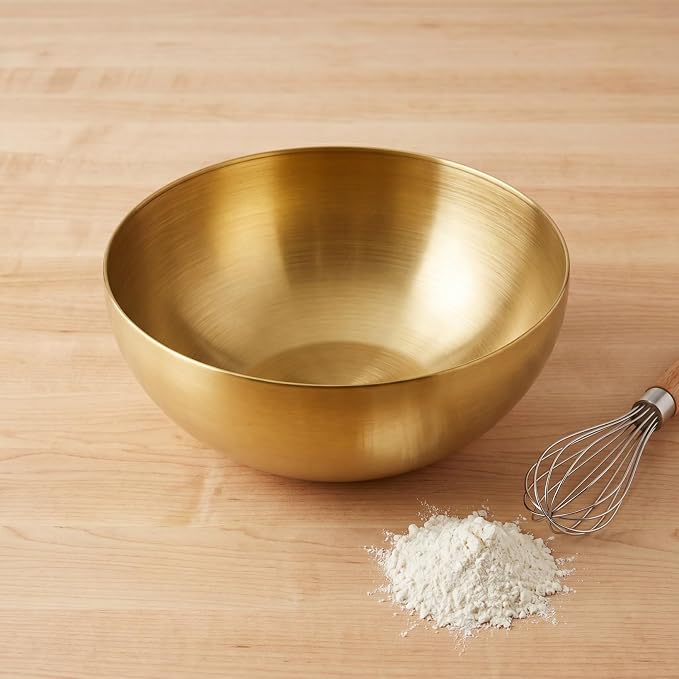 Stainless Steel Salad Bowl Gold Mixing Bowls 10 Inch Nesting Bowl Deep Snack Bowl Korean Large Serving Bowl for Kitchen Mixing Cooking Baking Prepping, 25.00X25.00X11.00CM, Golden