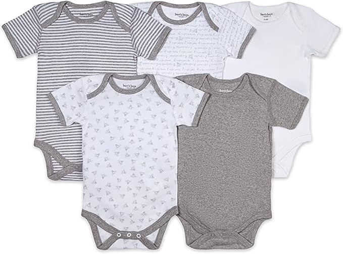 Burt's Bees Baby Bodysuits, Short Sleeve and Long Sleeve One-Pieces, 100% Organic Cotton