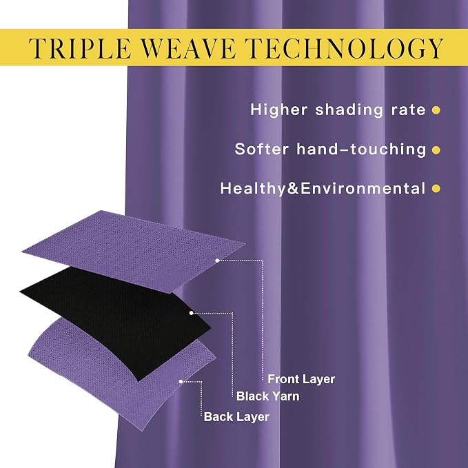 NICETOWN Lilac Purple Blackout Curtains 102 inches Long, Grommet Thermal Insulated Solid Room Darkening Window Treatments Sound Reducing for Living Room, W46 x L102, Set of 2