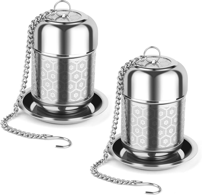 Tea Infuser for Loose Leaf Tea, Extra Fine Mesh Tea Strainers, 304 Stainless Steel & Updated Slim Threaded Lid, Loose Leaf Tea Steeper for Brew Tea, Spices, Rooibos, 2 Pcs, Small, Sliver