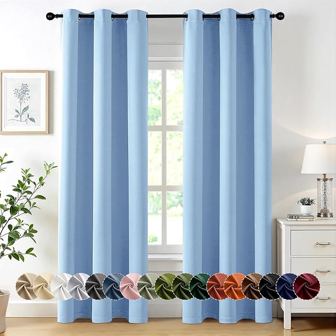 MIULEE Blackout Curtains for Bedroom 2 Panels 40 x 84 Inch Long Sky Blue | Thermal Insulated, Living Room Darkening Grommet Drapes, Noise Reducing, Light Blocking Window Treatments
