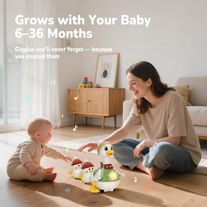Hestiasko Dancing Duck Toy for Babies 6-36 Months – Musical Crawling & Tummy Time Toy Set with Magnetic, Walking Toddler Interactive Baby Toys for Toddlers 1-3 Birthday Easter Gifts for Boys Girls