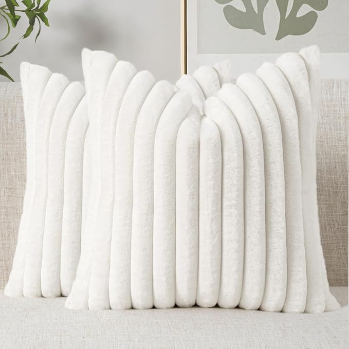 MIULEE Faux Fur Decorative Throw Pillow Covers 20x20 Set of 2 White | Modern Soft Plush Couch Pillows, Cozy Fluffy Cushion Covers for Sofa Bed Living Room Home Decor