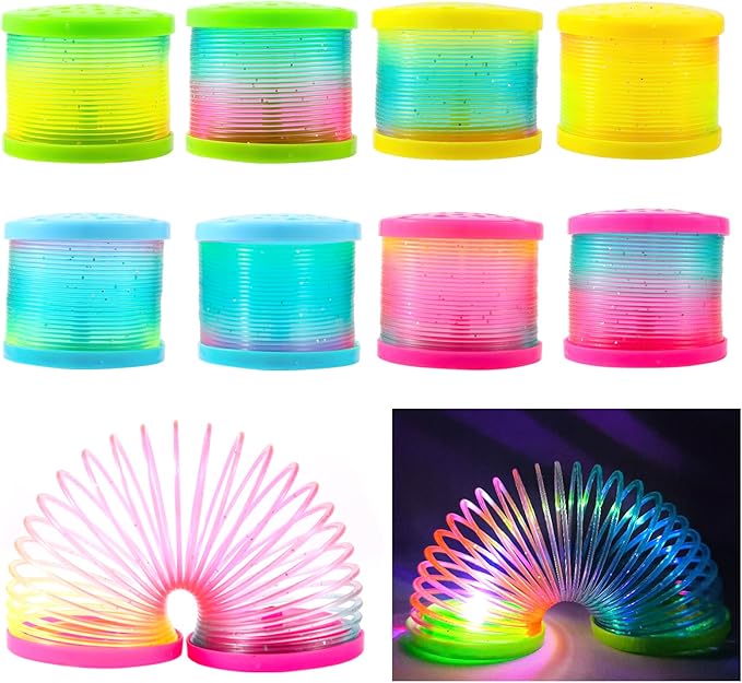 8 Pack Glow Coil Spring Toy, Mini Springs Rainbow Magic Fidget Toys for Kids Boys Girls, Glow in the Dark Party Favors, Projection Star Night Light toy Carnival Prize, Pinata Fillers for Toddlers