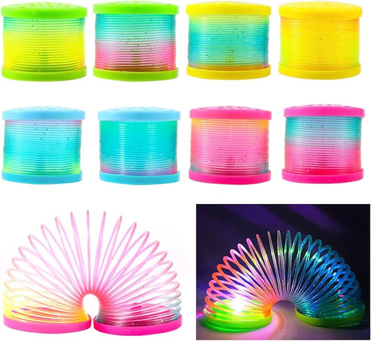8 Pack Glow Coil Spring Toy, Mini Springs Rainbow Magic Fidget Toys for Kids Boys Girls, Glow in the Dark Party Favors, Projection Star Night Light toy Carnival Prize, Pinata Fillers for Toddlers