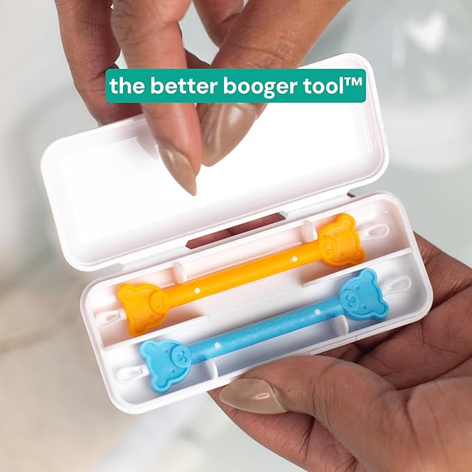 oogiebear: Baby Nose Cleaner & Ear Wax Removal Tool - Safe Booger & Earwax Removal for Newborns, Infants, Toddlers - Dual-Ended - Essential Baby Stuff, Diaper Bag Must-Have, Orange & Seafoam with case