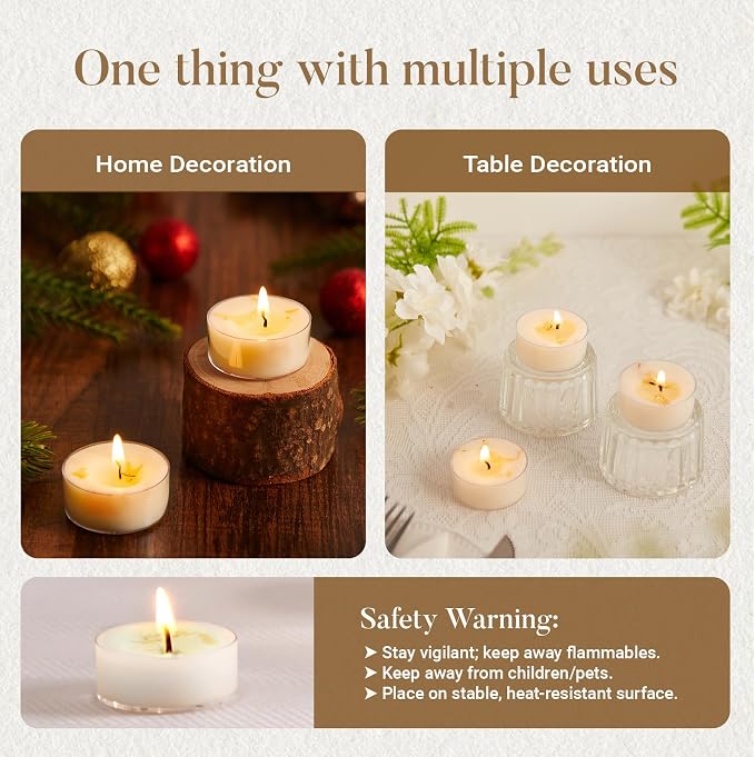 Ashlux 4-Hour Acrylic Jasmine Soy Wax Scented Tea Lights, 16 Pack Bulk | 4-Hour Long Burning, Non-Paraffin, Smokeless, Tealight Candles for Weddings, Table Centerpieces, Home Decor & Christmas