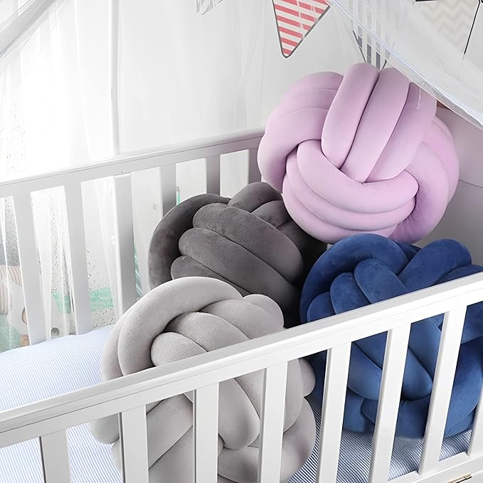 Knot Pillow Ball Round Cushion Pillows, Children Room Decoration Plush Toys Calming Stress Relief Toy (Light Gray,8.5in/22cm)
