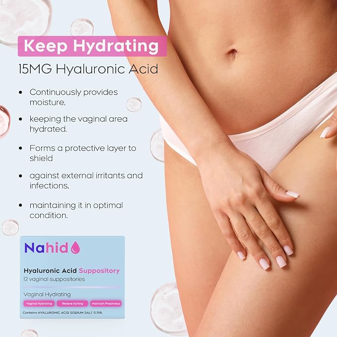 Nahid Vaginal Moisturizing Suppositories | 15 mg Hyaluronic Acid | Long-Lasting 72-Hour Hydration | pH-Balanced Formula for Vaginal Dryness | Menopause & Hormonal Changes | 24 Inserts Total, 2 Pack