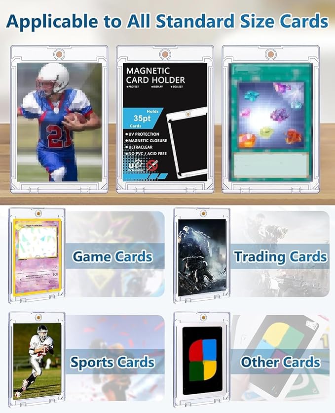 25ct Magnetic Card Holders: 35 pt Magnetic Cards Case for Trading Cards, U-V Protection Hard Plastic Card Protectors for Sports, Baseball, Game, Standard Display