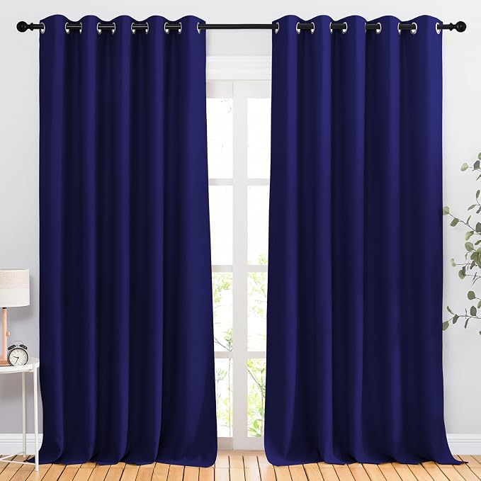 NICETOWN Blackout Room Divider Curtains 118 inches Long 2 Panels, Grommet Sliding Door Curtains Solid Window Treatments Sound Reducing for Living Room, W66 x L118, Navy Blue