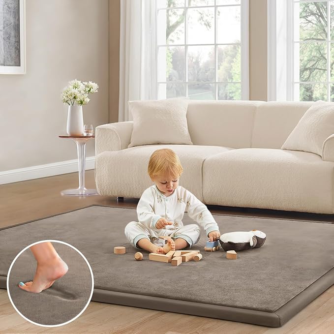 Baby Play Mat for Floor Nursery Rug Muscle Mat Area Rug Playroom Rug 79"x79" Playpen Mat Elastic Foam 1.3" Thick Crawling Mat for Babies,Toddlers, Infants, Kids,Camel