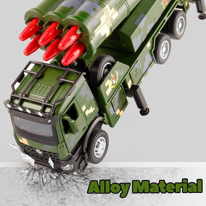 Army Toys - Military Truck with 6 Missiles, Rotatable Turret, Light & Sound for Boys 6-8