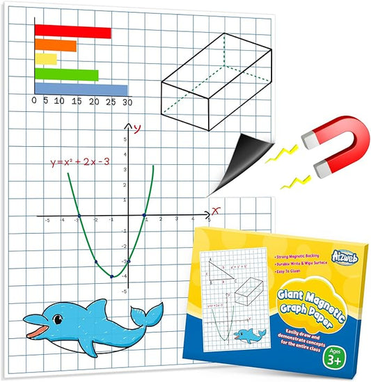 Aizweb Giant Magnetic Graph Paper,Dry Erase Grid Paper Graphing Paper for Classroom Whiteboard Accessories,Chart Paper Teacher Must Have Homeschool Teaching Supplies,Teacher Essential,21.5" x 16.5"