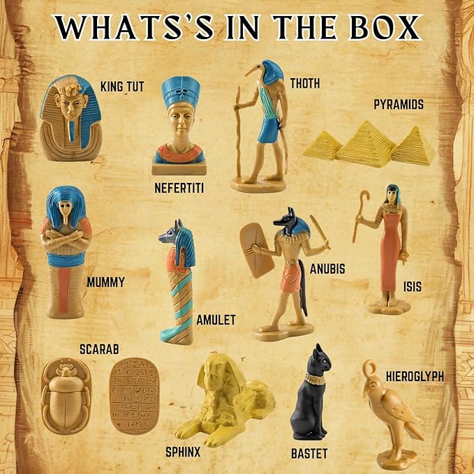 Liberty Imports 12 PCS Ancient Egypt Toys, Mini Egyptian Figurines Play Set - Pyramids of Giza, Mummy, King TUT, Sphinx, Anubis and Artifacts for Kids, School Projects