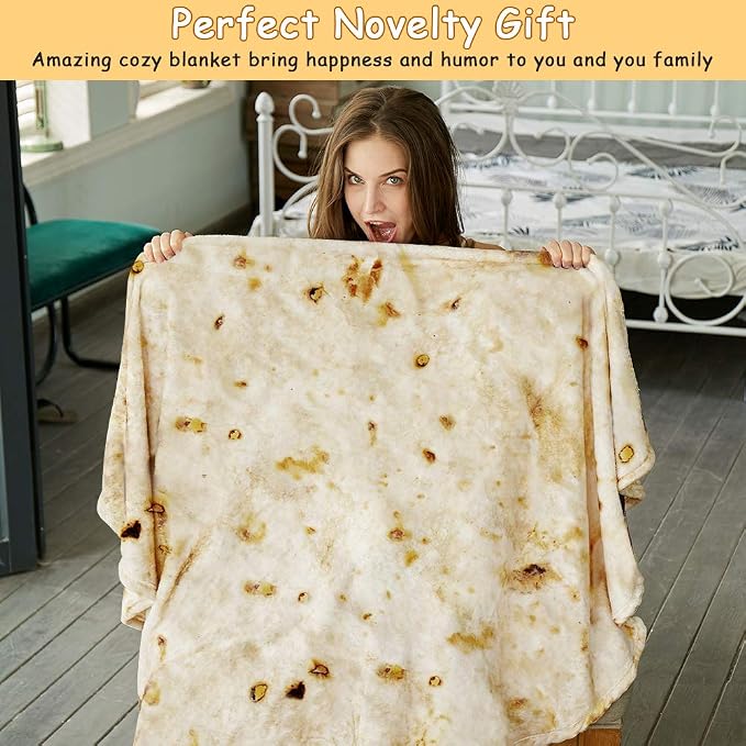 SeaRoomy 60 inches Burrito Tortilla Blanket, Funny Food Throw Blanket | White Elephant Gifts, Gag Gifts For Teen Boys & Girls, Novelty Christmas Birthday Presents, Double Sided, Soft Flannel
