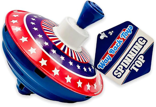 Way Back Toys Spinning Top, Novelty Easy to Spin Toy with Hand Spinner Gyro, Colorful Red White and Blue Pattern, Retro Spinning Toy for Ages 3 and up