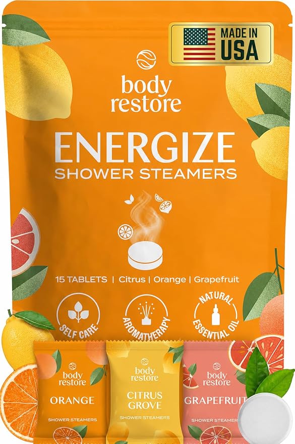 Body Restore Shower Steamers Aromatherapy 15 Pack – Fathers Day Gift for Dad, Birthday Gifts for Women & Men, Spa Stress Relief & Relaxation Self Care Gifts – Premium Citrus Essential Oil Tablets