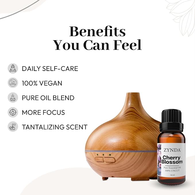 Cherry Blossom Essential Oil – Premium 100% Pure Essential Oils, Natural & Organic Extract for Aromatherapy, Relaxation & Skin Care – Authentic Cherry Blossom Oil with Captivating Floral Aroma, 10ml