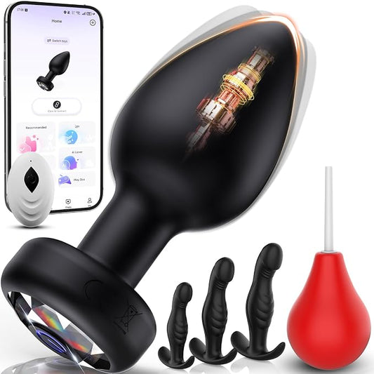 5PCS Butt Plug Anal Plug Prostate Massager Vibrator, Sex Toys 10 Vibrating Modes with APP Remote Control and Cleaner, Silicone Anal Toys Beginner & Advance Training Kit for Men