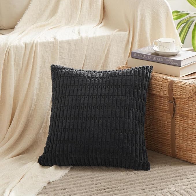Fancy Homi 4 Packs Decorative Throw Pillow Covers for Living Room Couch Bed, Modern Farmhouse Boho Home Décor Accent Cushion Case, 14" x 14", Black