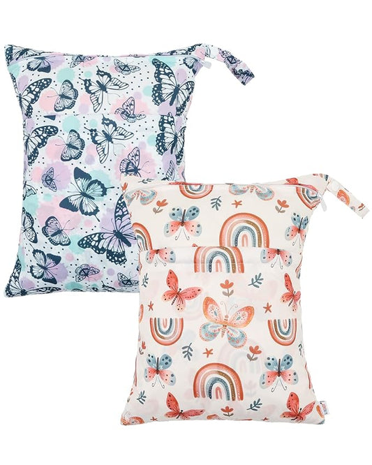 ALVA ALVABABY 2 pcs Cloth Diaper Wet Dry Bags Waterproof Reusable with Two Zippered Pockets Travel Beach Pool Daycare Soiled Baby Items Yoga Gym Bag for Swimsuits or Wet Clothes 2LM26