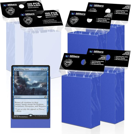 400 Pack Card Sleeves, 200 Matte Blue Trading Card Sleeve and 200 Perfect Fit Sleeves Ideal for Double-Sleeving, Compatible with MTG, TCG