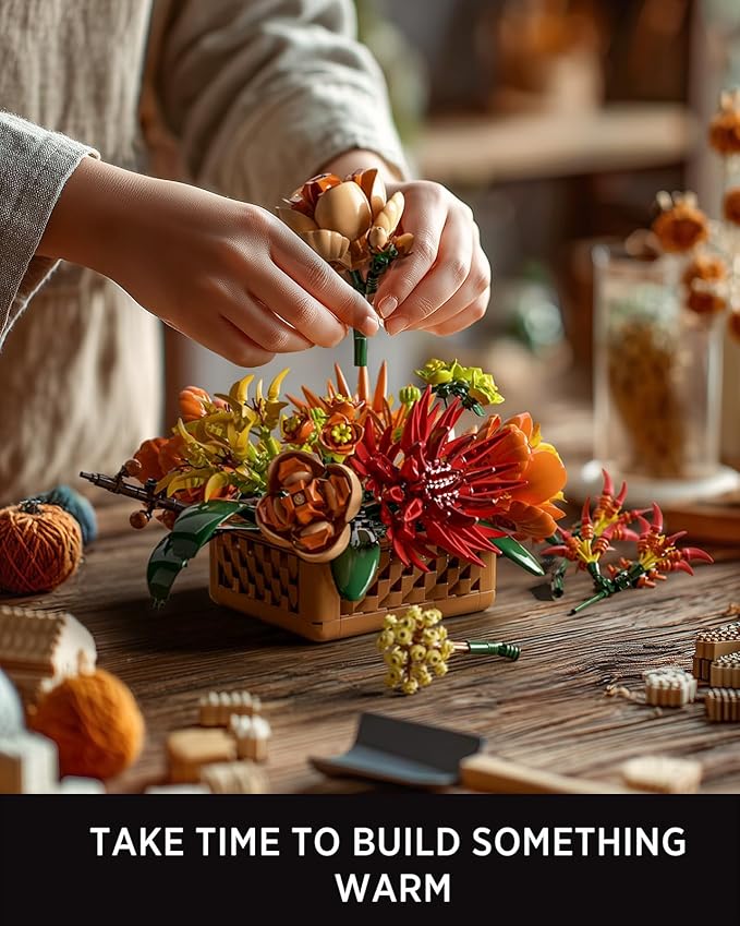 Nifeliz Floral Basket Building Set for Adults, Fall-Inspired Flower Arrangement Decor Kit, Seasonal Home or Office Display, Mindful Gift Idea (1,284 PCS, NF10325)