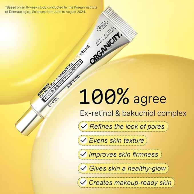 EX-Retinol & Bakuchiol 15% Facial Serum 0.16 Fl Oz | with Retinoid 1%, NAD+, EGF Peptides, Vitamin, Dexpanthenol | Korean Skin Care | for Firming and Lifting | Fragrance-Free Clean Formula