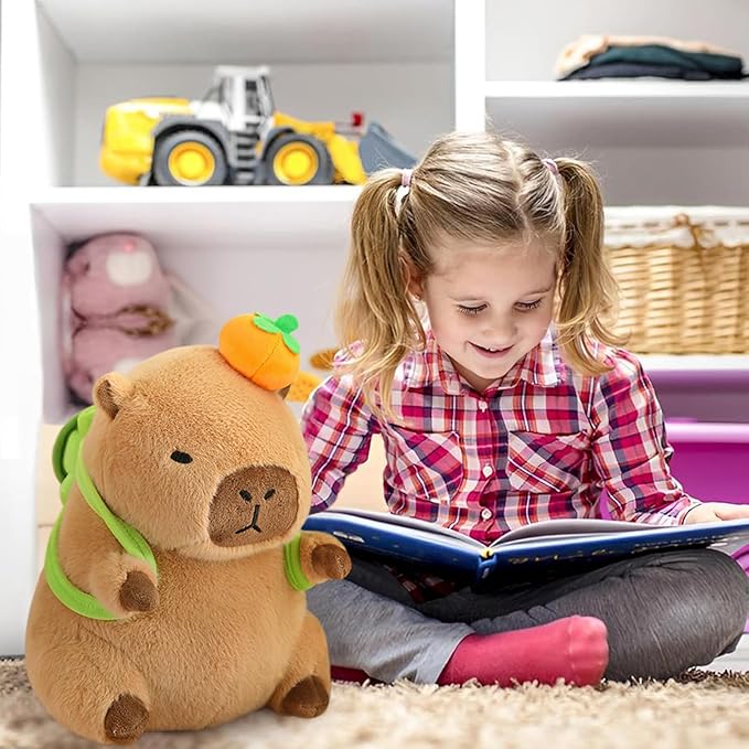 Ditucu Cute Orange Capybara Plush Pillow with Turtle Backpack Stuffed Animal Capibara Plushies Toys Gifts for Kids Brown 11 inch
