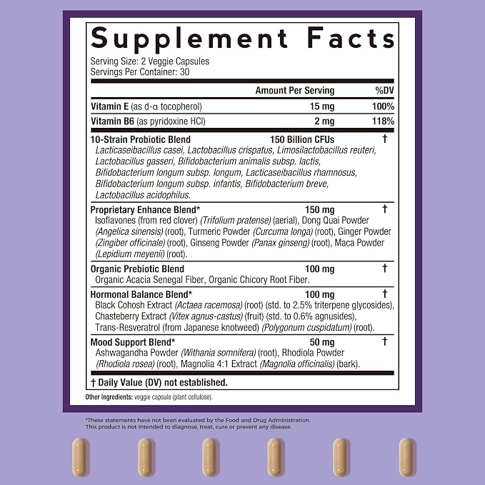 Doctor's Recipes Menopause Supplements for Women, Probiotics 150 Billion CFU, Black Cohosh for Menopause Hot Flashes, Ashwagandha, Dong Quai, Supports Mood, Energy, Hormone Balance, 60 Capsules